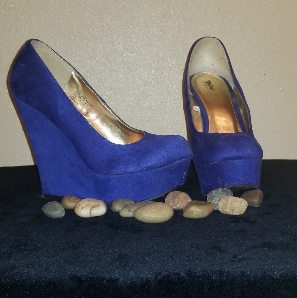 Blue Suede Wedges